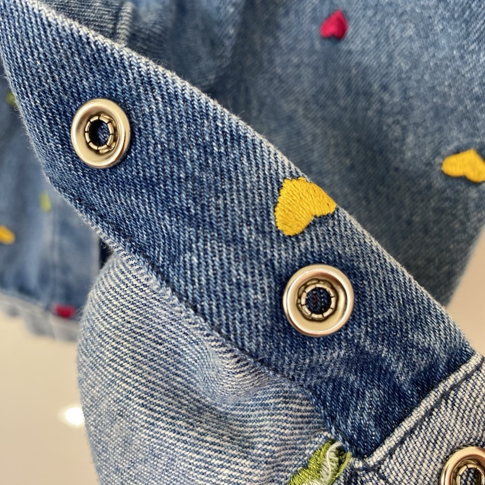 Vintage Carter's Girls Blue Denim Overalls 18-24M Embroidered Hearts Y2K - Picture 9 of 16